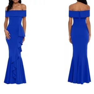 Betsy & Adam Royal Blue Off-Shoulder Wedding Dress
